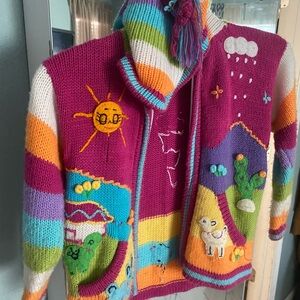 Colorful Knit Hooded Cardigan